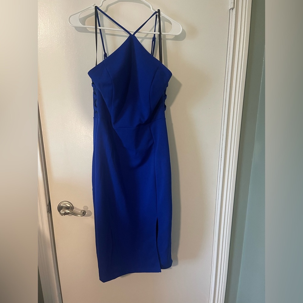 Elegant Blue Spaghetti Strap Dress